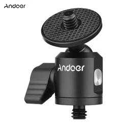 Andoer Mini Ballhead Adapter Camera Tripod Ball Head Mount Alumnum Alloy 1/4 Inch Screw Connector with Bottom 1/4in Screw Hole
