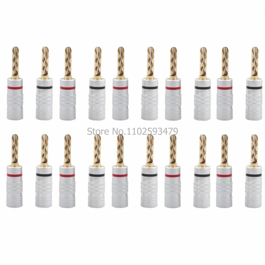 50pairs Banana plug 24K Gold Plated Copper BFA 4mm Banana connector Male Speaker plug black&red