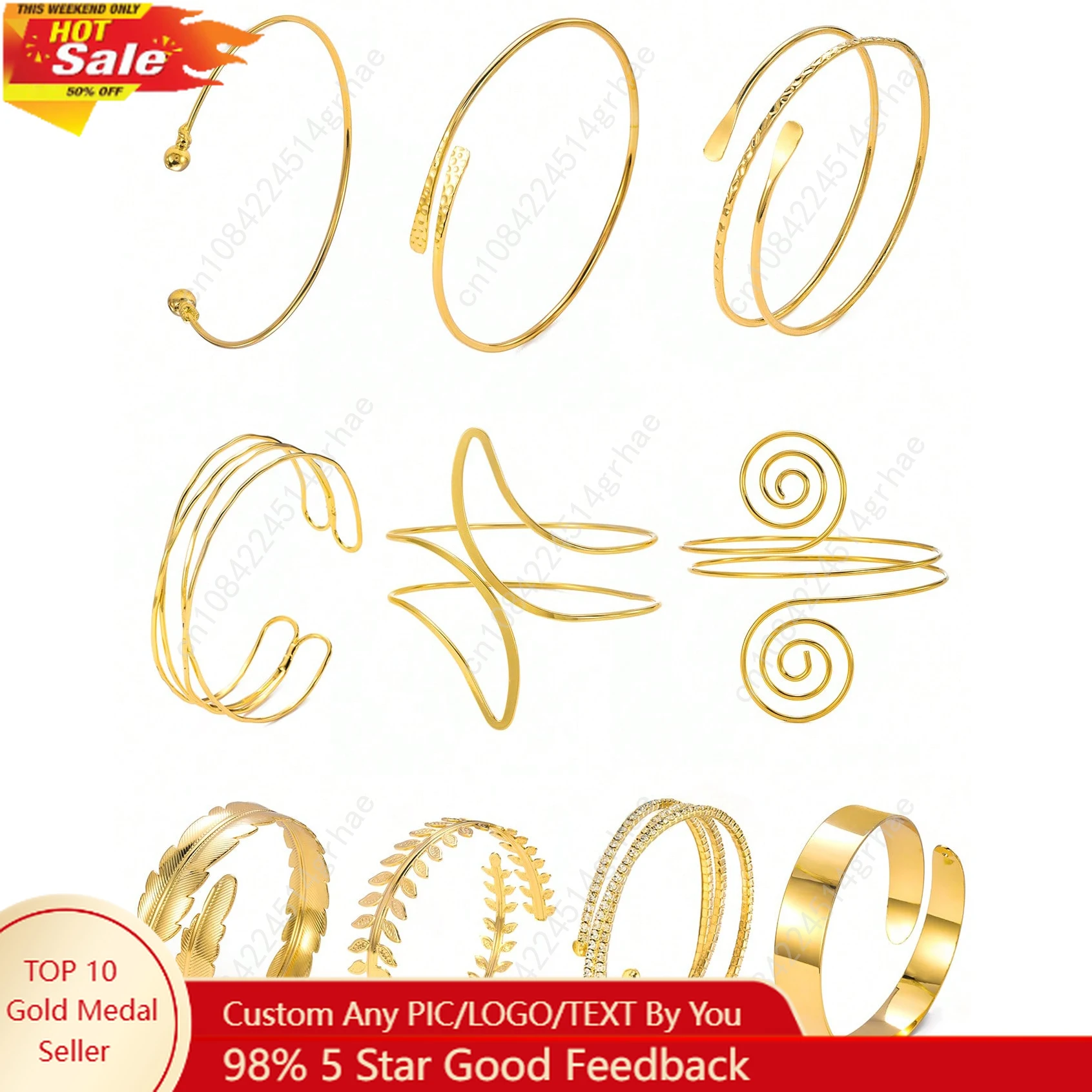 

FTCY Boho Arm Bracelet for Women Vintage Geometric Gold Color Leaf Women's Arm Bangles Adjustable Jewelry