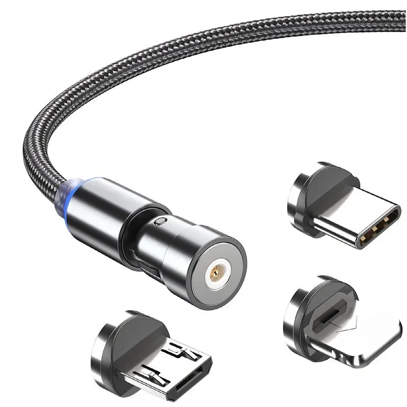 

3-in-1 Magnetic Rotating Fast Charge Cable Date Cable 3A 360 Rotate Magnetic Cable Micro USB Type C For iPhone Samsung