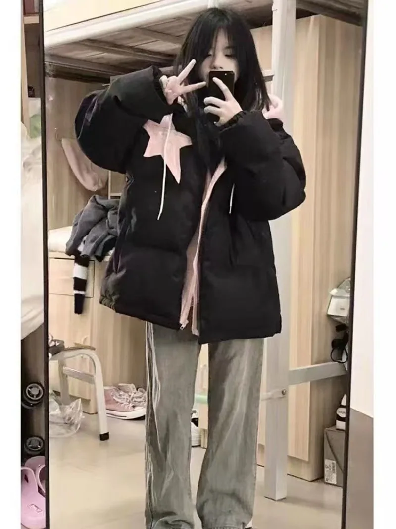 겨울 별무늬 다운 재킷 페이크 투피스 후드 패딩 재킷 패셔너블 루즈하고 달콤한 코튼 코트