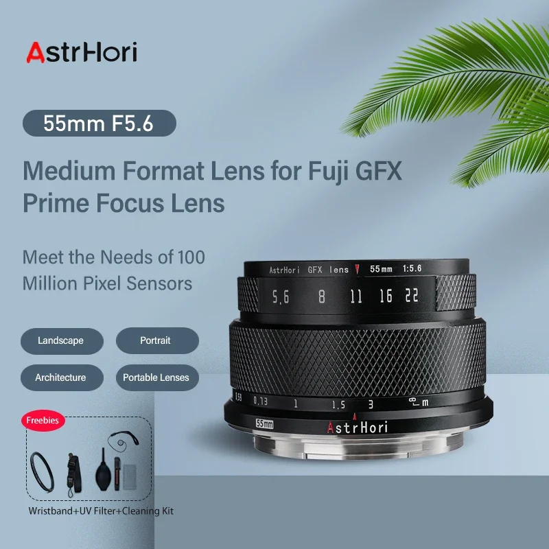 AstrHori 55mm F5.6 lente principal Manual de formato medio compatible con Sensor de 100 millones de píxeles para montura FUJIFILM GFX GFX 50SII,GFX100,GFX10