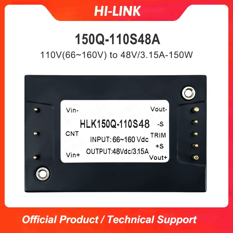 HLK-150Q-110S48 150W DC-DC Power Module 66-160VDC Input 48V 3.15A 3000V Isolation 1/4 Brick Power Supply 2.5:1 Wide Input