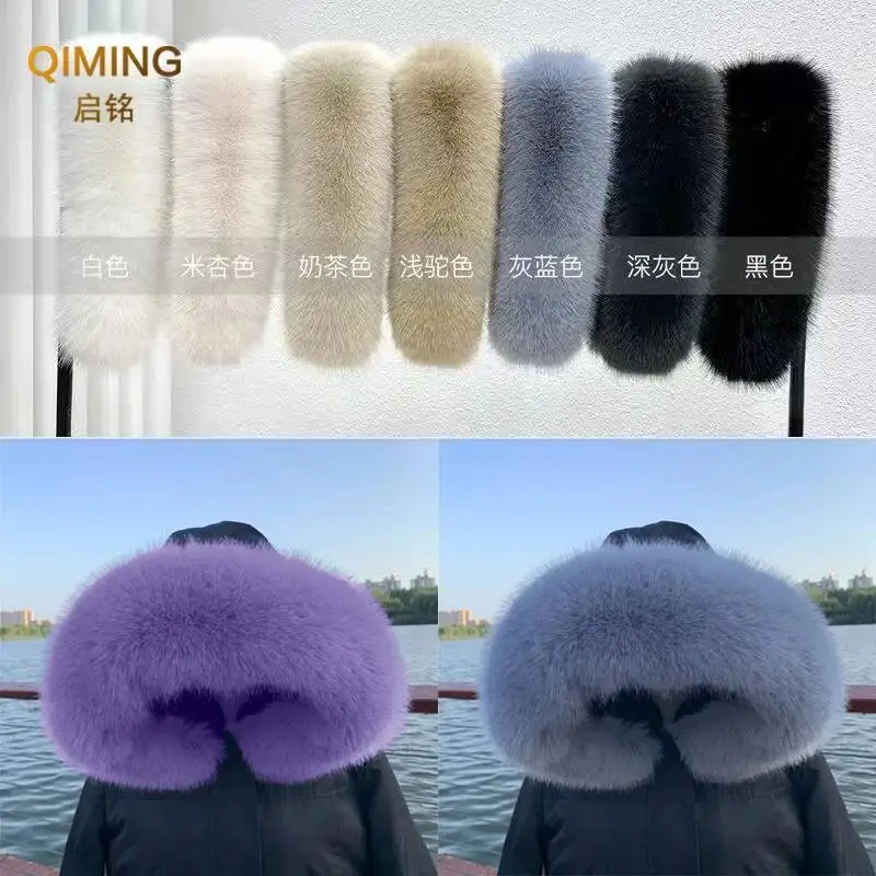 

Winter Faux Fur Collar Furry Fluffy Fox Fur Scarf Neck Warmer Women Shawls And Wraps Scarves Detachable Hood Fur Trim Coat Parka