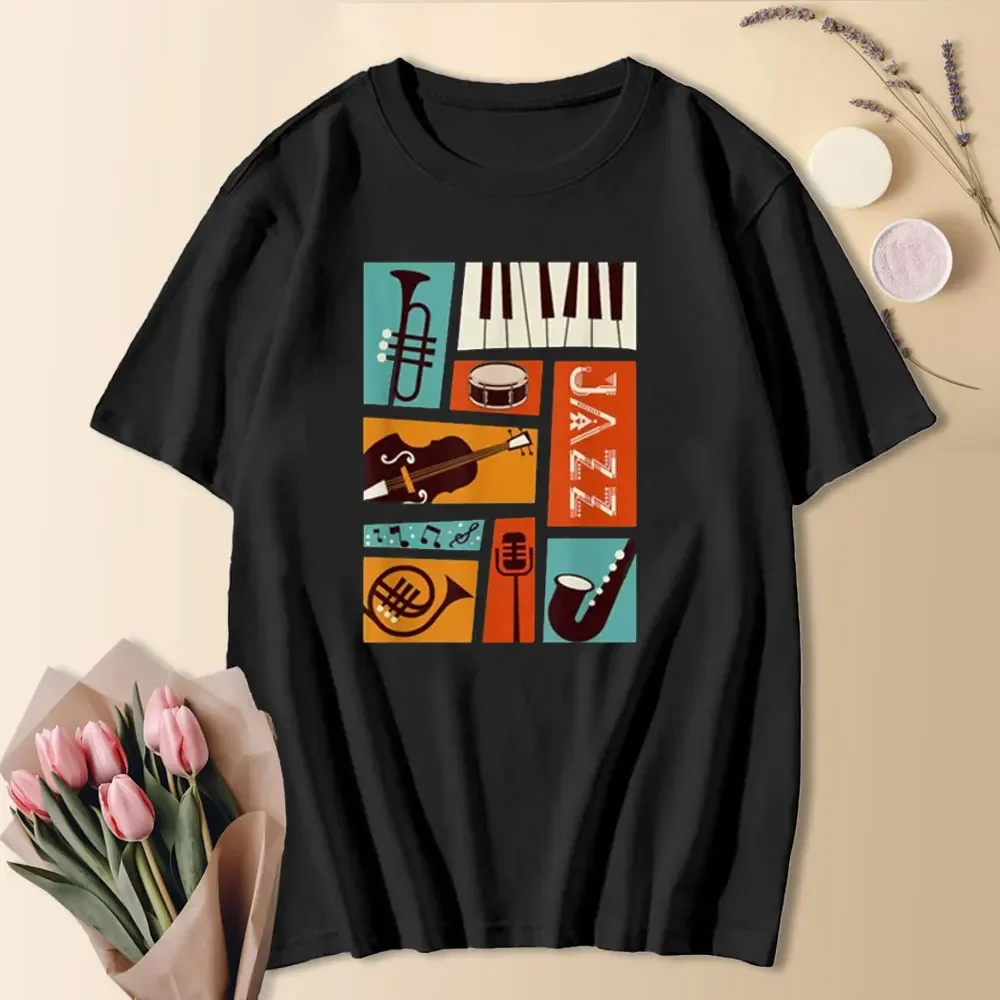 Jazz Snare Piano Music Tshirt Jazz Band Musician Saxophone Trumpet T Shirt Graphic Cotton Birthday Gifts Tee Clothing XS-3XL