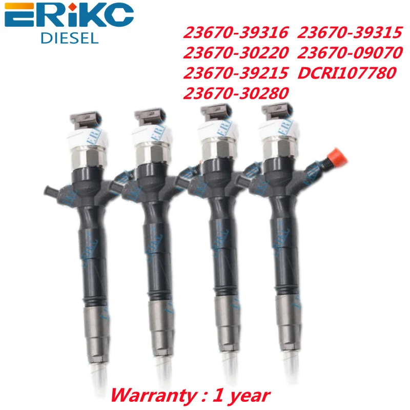 

ERIKC 4 PCS Fuel Injector 23670-39316 23670-39315 23670-30220 23670-09070 23670-39215 DCRI107780 23670-30280 for Toyota Hilux