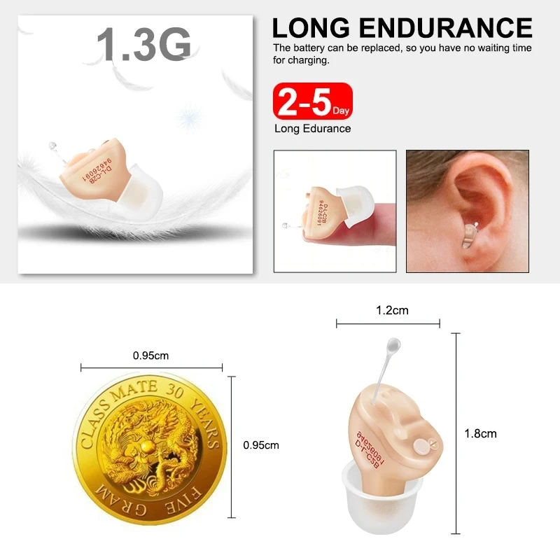 CIC Hearing Aid Intelligent Sound Amplifier Invisible Hearing Aids For Deafness/Elderly With A10 PR70 Battery Portable Audifonos