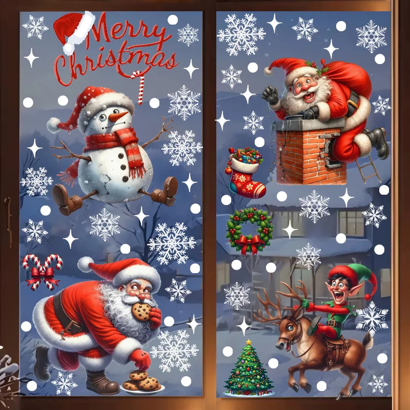 4pcs christmas Window Sticker,suitable for cabinet,glass doors,windows and wall decor,holiday decoration,freely DIY combination