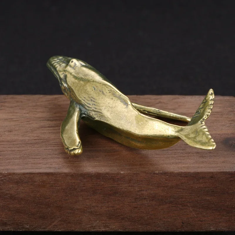 Vintage Solid Brass Whale Figurine Sea Animal Small Desktop Statue Office Decor Crafts Accessory Ornaments Child Gift