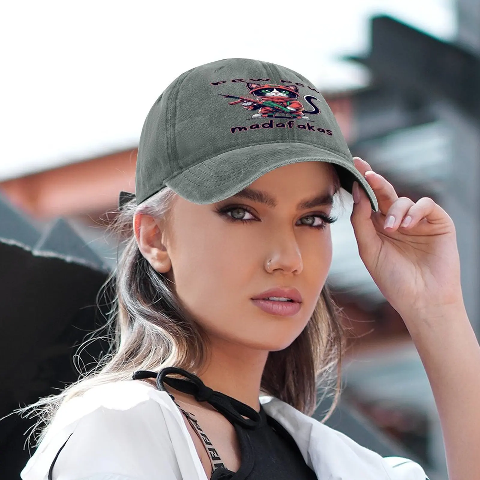 Gorra de camionero con estampado de gato Pew para hombre y mujer, gorro de malla con estampado de Pew y Pew, Unisex, ideal para regalo de cumpleaños, novedad de 2024