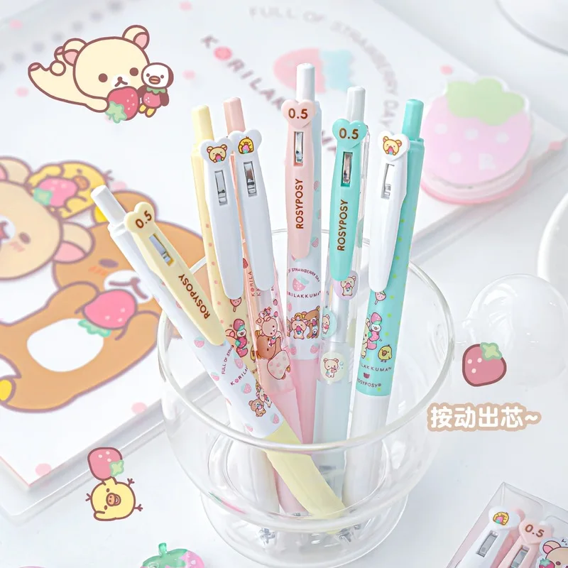 In Stock Rilakkuma Strawberry Gel Pen Set 0.5mm Fine Point Retractable Neutral Pens For Writing Note Taking Office School