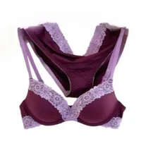 Conjunto de sujetador push-up y tanga de encaje morado para mujer, lencería transparente sexy, ajuste cómodo S-XL, realza el busto de pequeño a grande