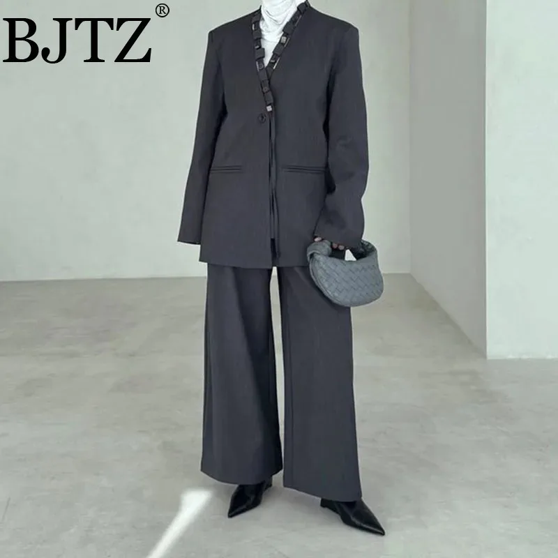 

BJTZ Fashion Office Lady Two Piece Set For Women 2025 Spring Autumn New Designer Women's Two-piece Blazer Top And Pants Sets