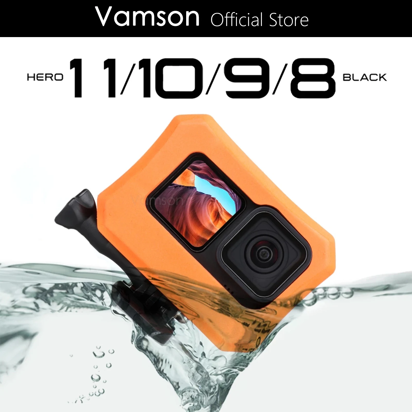 Vamson Orange Floaty Case for GoPro Hero 12 11 10 9 Black Camera Accessories Diving Floating Protective Cover for Go Pro 10 9 8