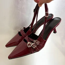 Pointed Toe Heels Shoes Luxury Women Footwear Shallow Fashion Buckle Ladies High Heels Shoes Female Slides Sandals