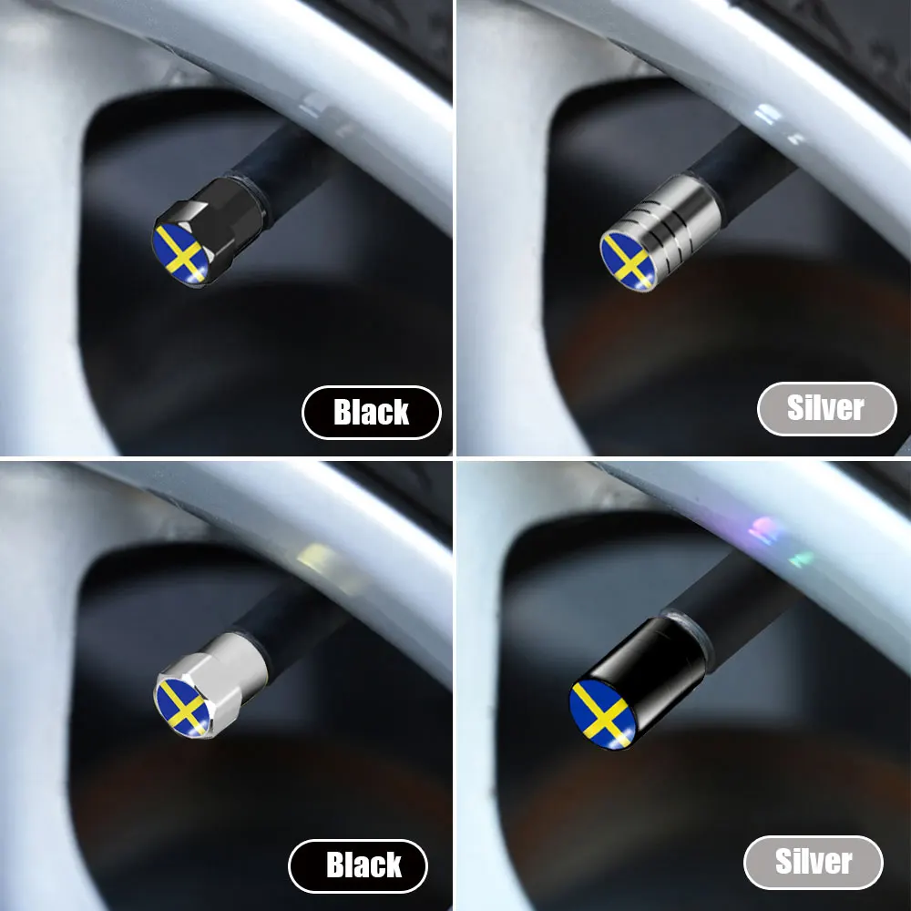 4 Uds estilo de coche bandera de Suecia emblema válvulas de neumáticos de rueda tapas de aire de neumáticos accesorios de decoración para Volvo V70