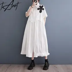 Tannt Women Dress Short Sleeves Cotton Printing Shirts Dresses Black White Loose Casual Long Summer Dresses For Women 2023 New