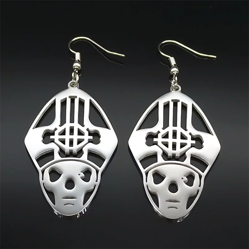 Metal Band Papa Emeritus Ghost Bc Nameless Ghoul Drop Earrings For Women Silver Color Long Hollow Earring Party Jewelry Gift