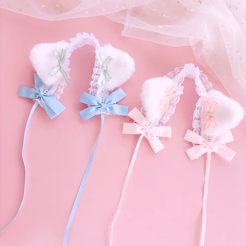 Lolita Katzenohren-Haarband für Frauen, süße Spitze, Haarnadel, Kopfschmuck, Cosplay, Anime-Stirnbänder, Plüsch-Kunstfell-Ohren, Band, Schleife, Haarreifen – Detail 8