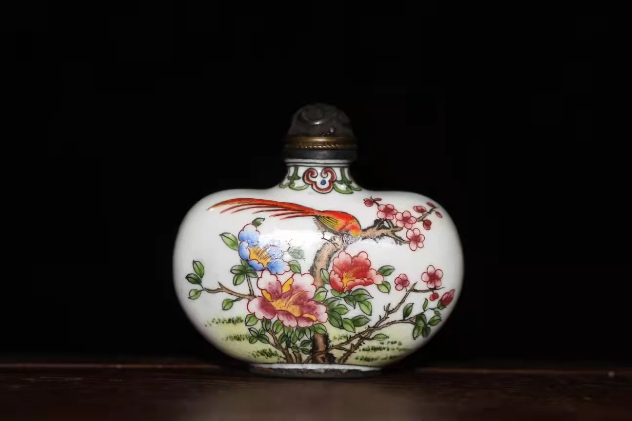 

collections Qing Dynasty old copper enamel color snuff bottle,Bird and Flower,#01