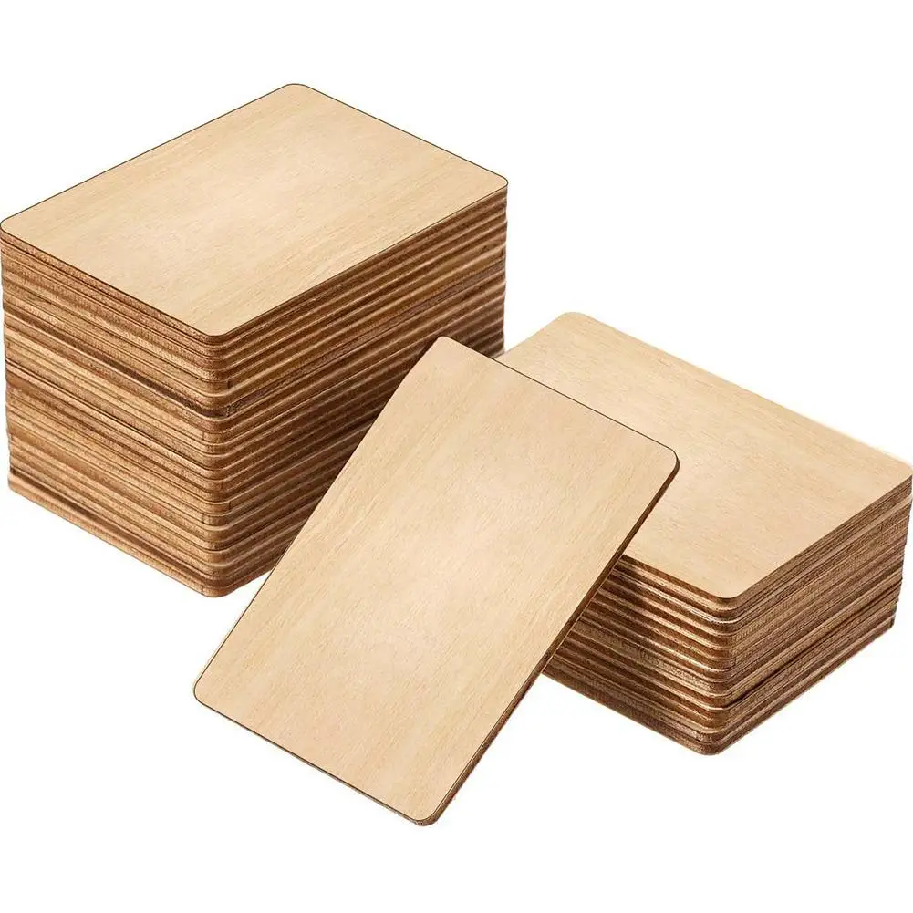 

50 Pieces Unfinished Square Wood Slices Blank 3.5 x 2.3 Inches Rectangle Chips For Painting DIY Craft Decoration