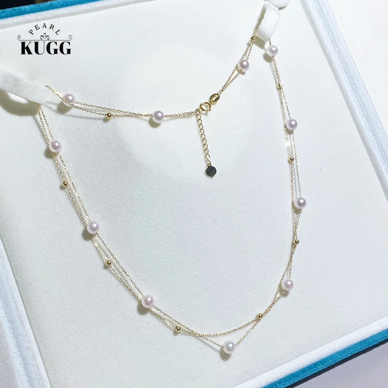 

KUGG PEARL 18K Yellow/Rose Gold Necklace 5.5-6mm Real Natural Akoya Pearl Necklace and Bracelet Romantic Style Jewelry Set