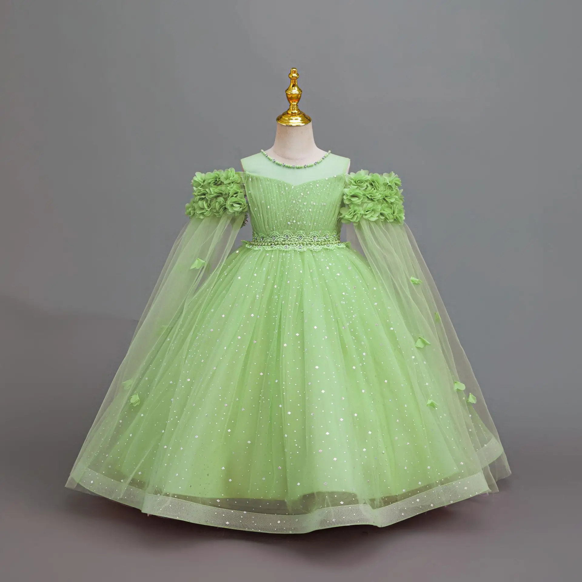 New Piano Girls' Elegant Wedding Dress Flower Girl Ceremonial Party Dresses Kid Clothes 4 to 12T