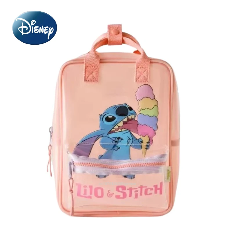 Disney Exquisite Girls Backpack Transparent Stitch Mickey Print Travel Storage Fashion Cartoon Cute Girl Gift Backpack