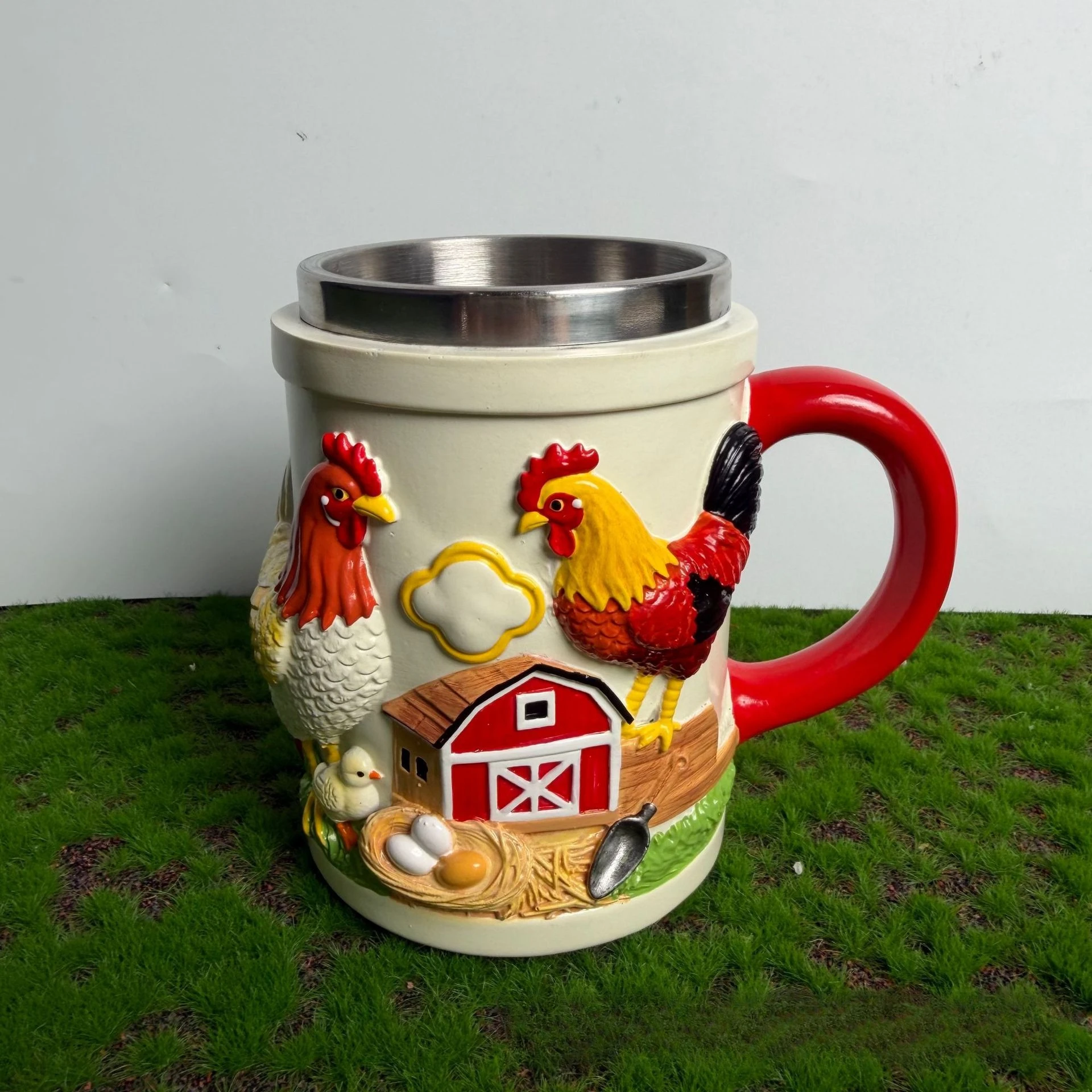 Farmhouse Rooster Chicken Mug 3D Resin Coffee Cup Country Kitchen Decor Novelty Drinkware Gift for Farm Animal Lovers