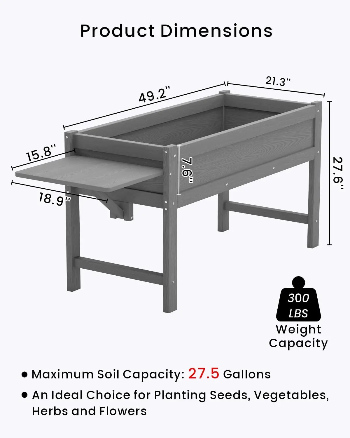 Elevated Raised Garden Bed Planter Box With Legs For Outdoor Patio Yard Backyard Vegetable Flower Planting, Heavy Duty Gardening Container Holder, Modern Style, Grey, 1 Piece