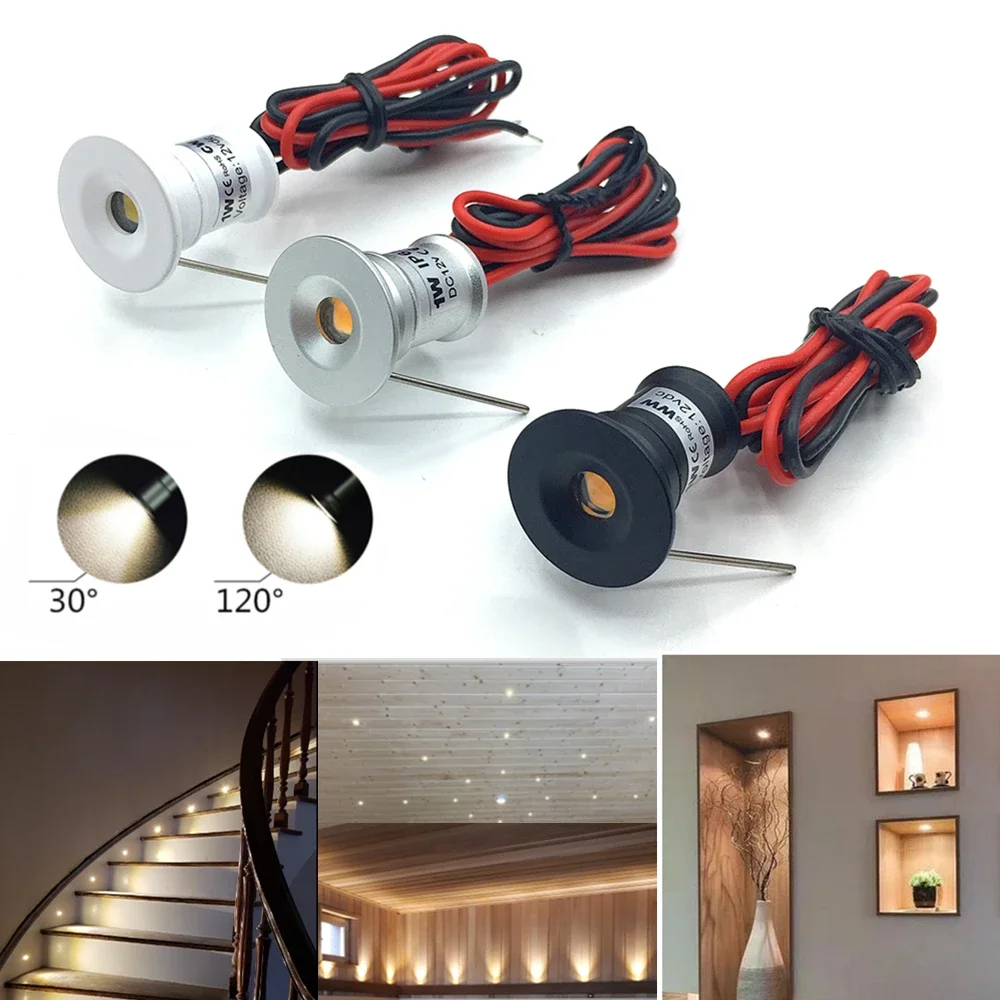 

Mini LED Spotlight 1W IP65 Recessed Downlight Indoor 12V Dimmable Spot Light Ceiling Lamp Showcase Display Staircase Lighting