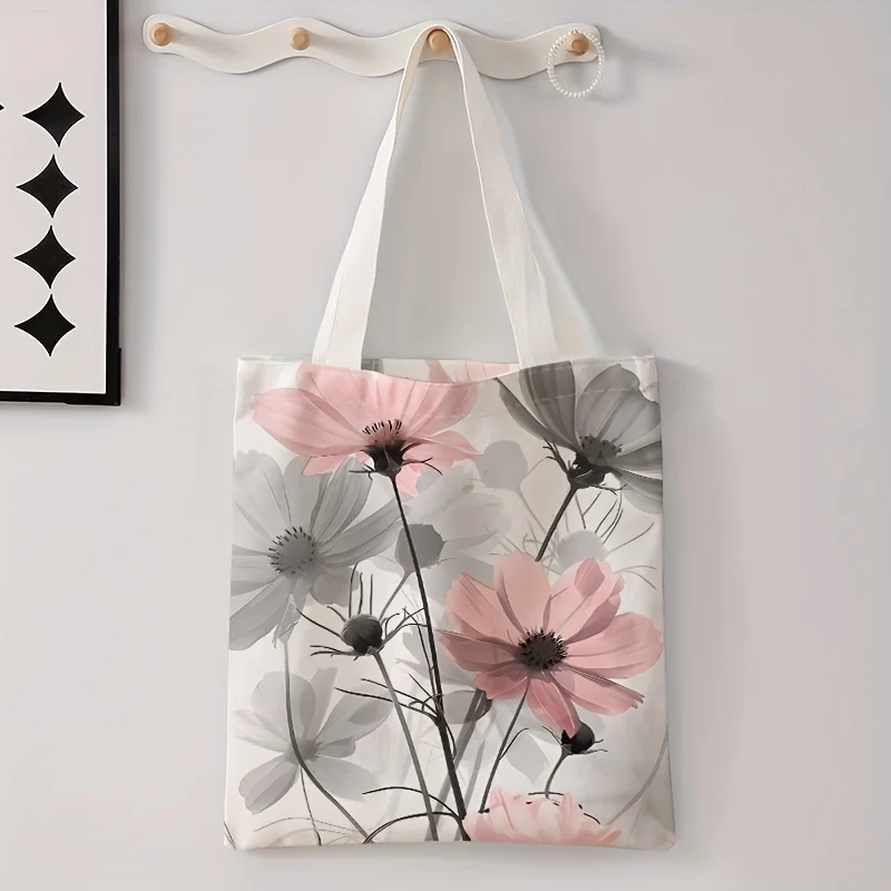 Einkaufstasche mit Blumenmuster, bedruckt, modische, wiederverwendbare Umhängetasche, Handtasche aus Polyester, leichte, lässige Shopper-Tasche