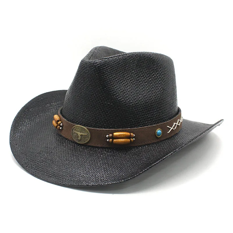 Western Cowboy Straw Hat for Men and Women, Summer Sun Hat with Rolled Brim, Wide Brim Beach Sun Protection Hat