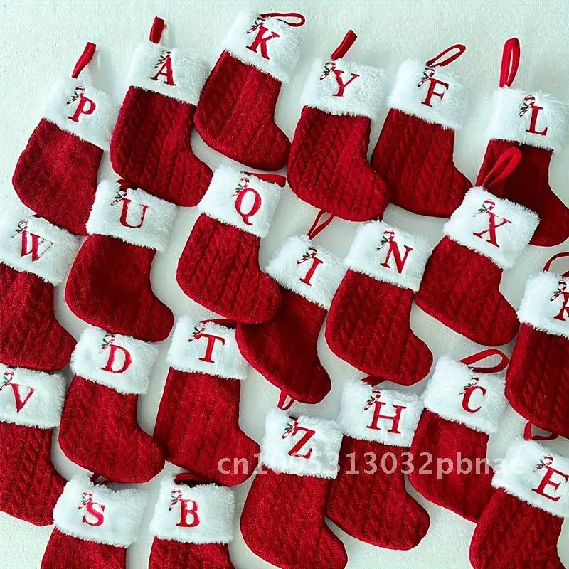 

New Christmas Decorative Red Letter Christmas Socks Knitted Christmas Socks Decorative Christmas Gift Bag