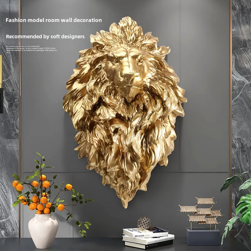 Creative Lion Head Relief Wall Decorations Sculpture Room Decor Nordic Living Room Background Wall Resin Animal Ornament Statues