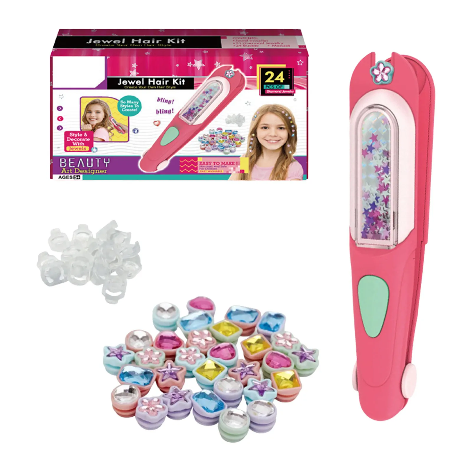 НОВЫЙ набор для волос для девочек, игрушки для волос, инструменты для укладки волос с многоразовыми блестящими бриллиантами, игрушки в подарок на день рождения для от 3 4 5 6 8-12 лет