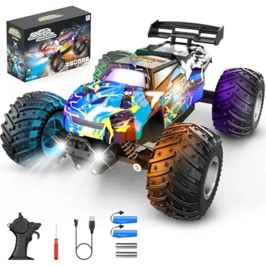 

Remote Control Car, 2WD Off-Road Rc Truck, 20 KM/H All-Terrain RC Cars with Headlights and Body Lights, 2.4GHz, 2 Batteries, Re