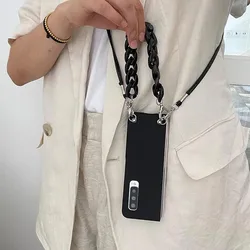 Fashion Crossbody Lanyard Acrylic Bracelet Hand Chain Black Matte Skin Phone Case Cover For Samsung Galaxy Z Fold 7 6 5 4 3 2 5G