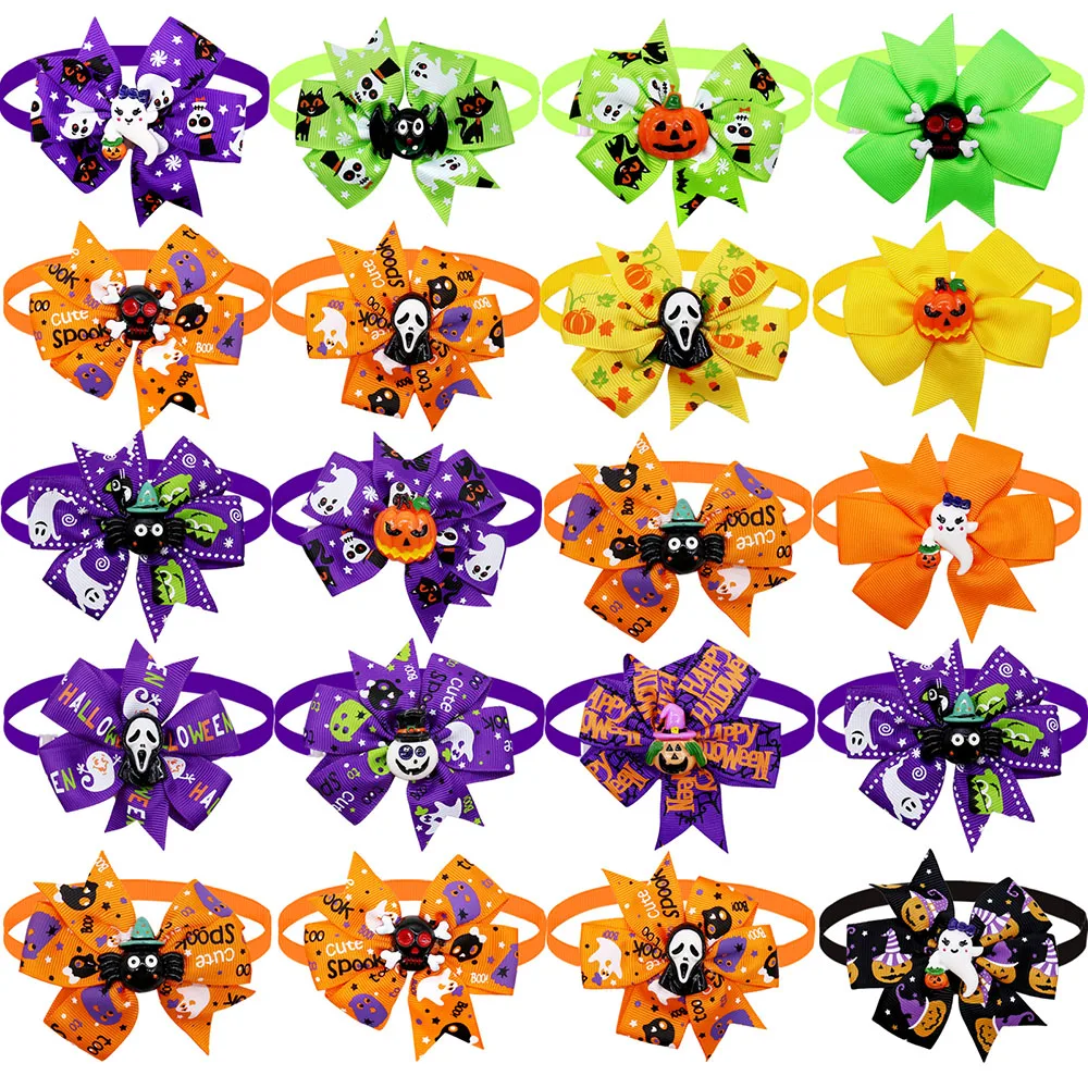 20 قطعة ربطات عنق للكلاب حفلة الهالوين ربطات عنق قابلة للتعديل للحيوانات الأليفة للكلاب والقطط أطواق للكلاب ملحقات تهذيب الكلاب على شكل زهرة
