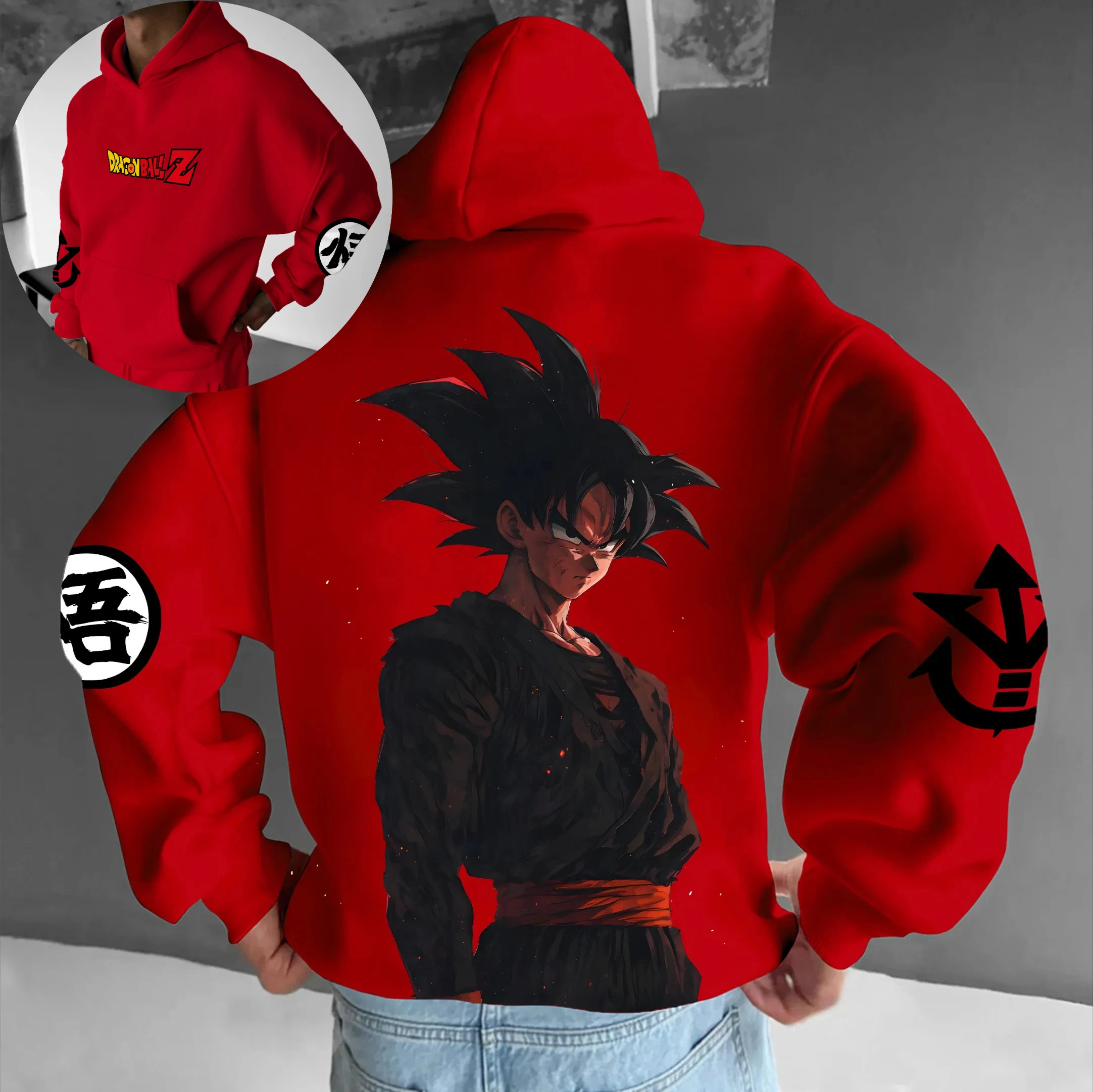 

Dragon Ball Z Vegeta Super Saiyan Толстовка с молнией сзади и принтом Мужская красная, черная, белая, с рукавами, символ, уличная мода, аниме