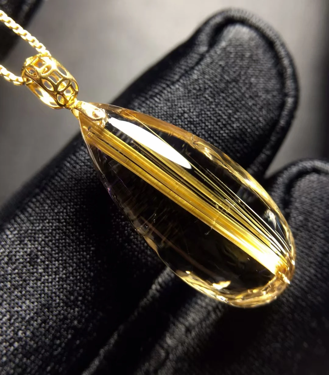 Natural Gold Rutilated Quartz Pendant Water Drop Rutilated Quartz Jewelry 23*10.6*9.3mm Flower Men Women Brazil AAAAAAA