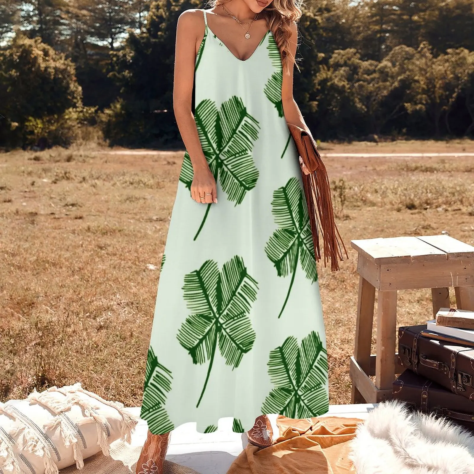 Lucky Shamrock Pattern Sleeveless Dress Female dress birthday dresses for women wedding dresses for parties