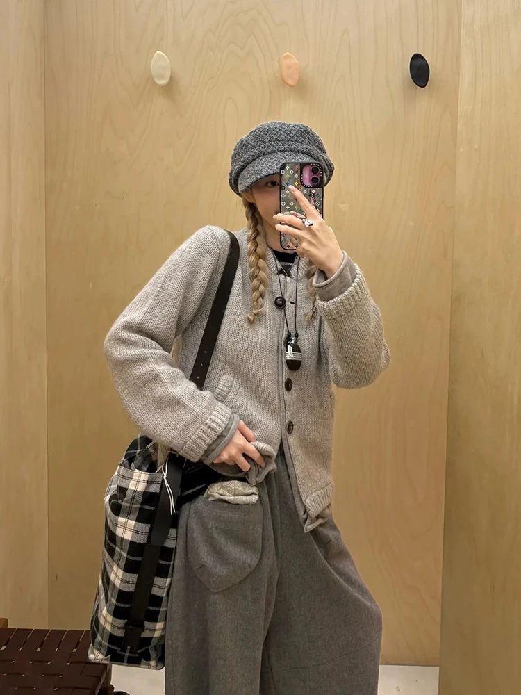 سترة نسائية فضفاضة محبوكة مفتوحة بسيطة Sle طويلة Sve الصوفية الأعلى وهمية قطعتين لفة تصميم ملابس يومية #1