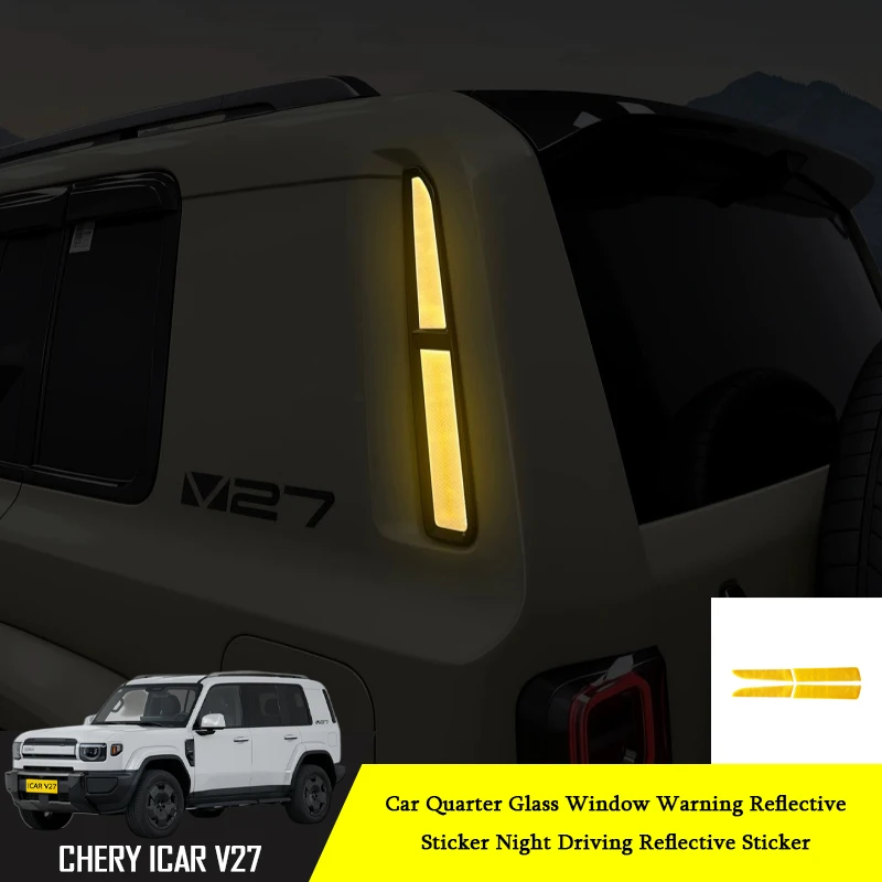 Car Quarter Glass Window Warning Reflective Sticker Fit for Chery ICAR V27 Car Night Driving Exterior Warning Reminder Supplies
