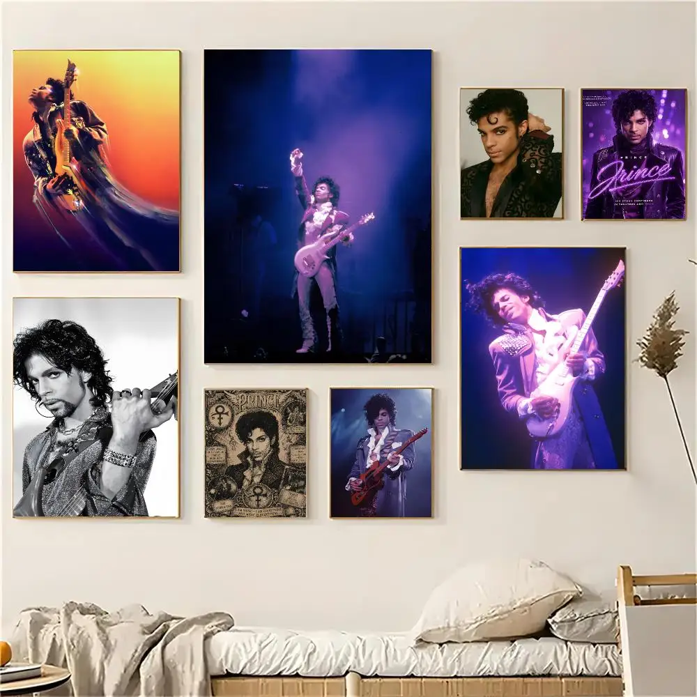 Prince Singer Funk Rock Purple Retro Poster Self-adhesive Advanced Aesthetic Printing Paper Wall Art for Living Room Home Decor