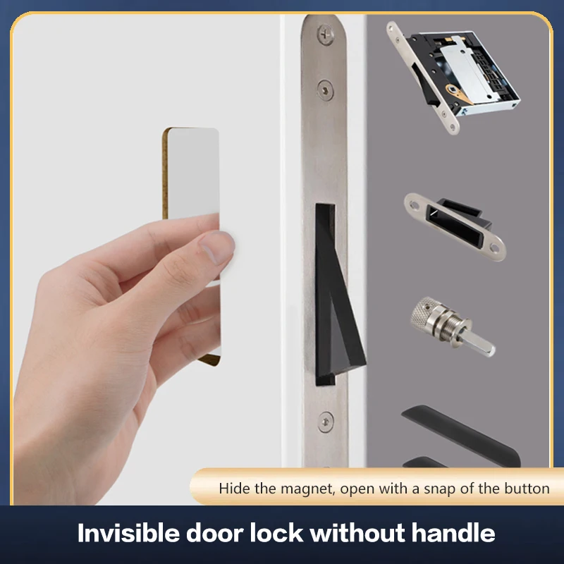 Invisible Door Lock Hidden Outside Opening Wooden Door Handle Magnetic Silent Door Handle Dark Handle Indoor Lock Core