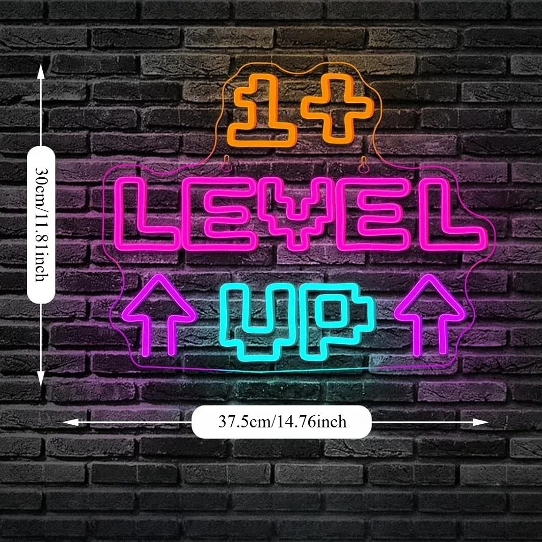 Level Up LED Neon Sign USB Dimmable Neon Light Sign for Gameroom Bedroom Bar Livingroom Birthday Party Gift Wall Decor