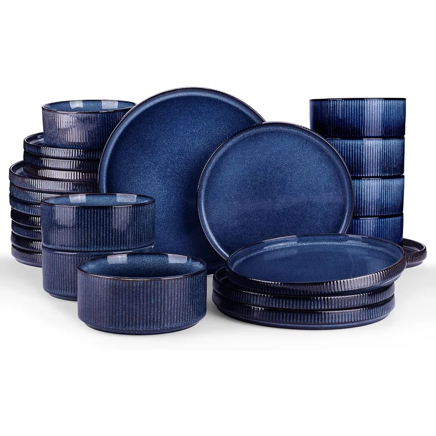 

Modern Stoneware Dinnerware Sets for 8 24Piece Kitchen Dish Set with Star Plates and Bowls Design Microwave and Dishwasher Safe
