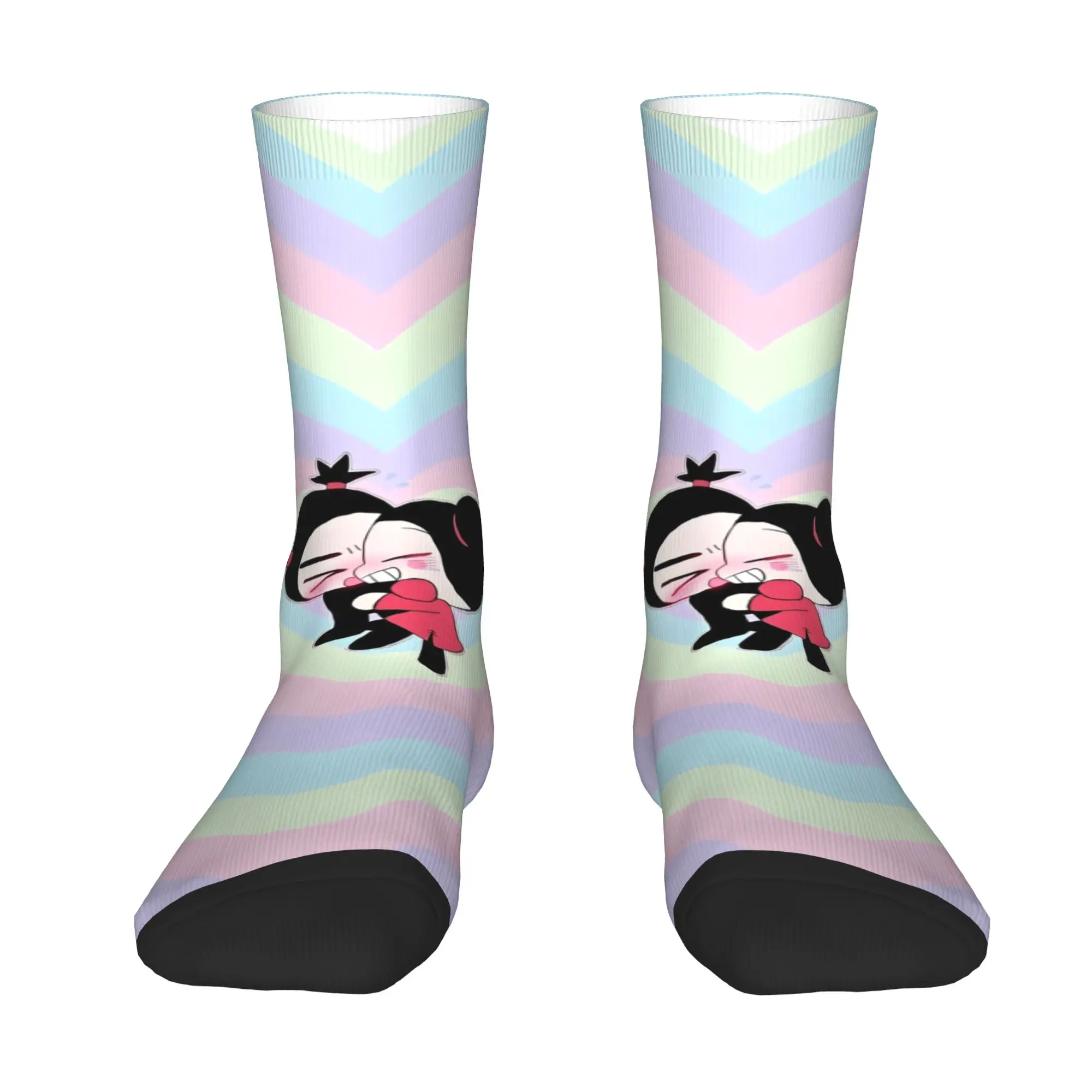 Custom Cute Cartoon P-Pucca Film  Mens Crew Socks Unisex Cool 3D Printed  Dress Socks