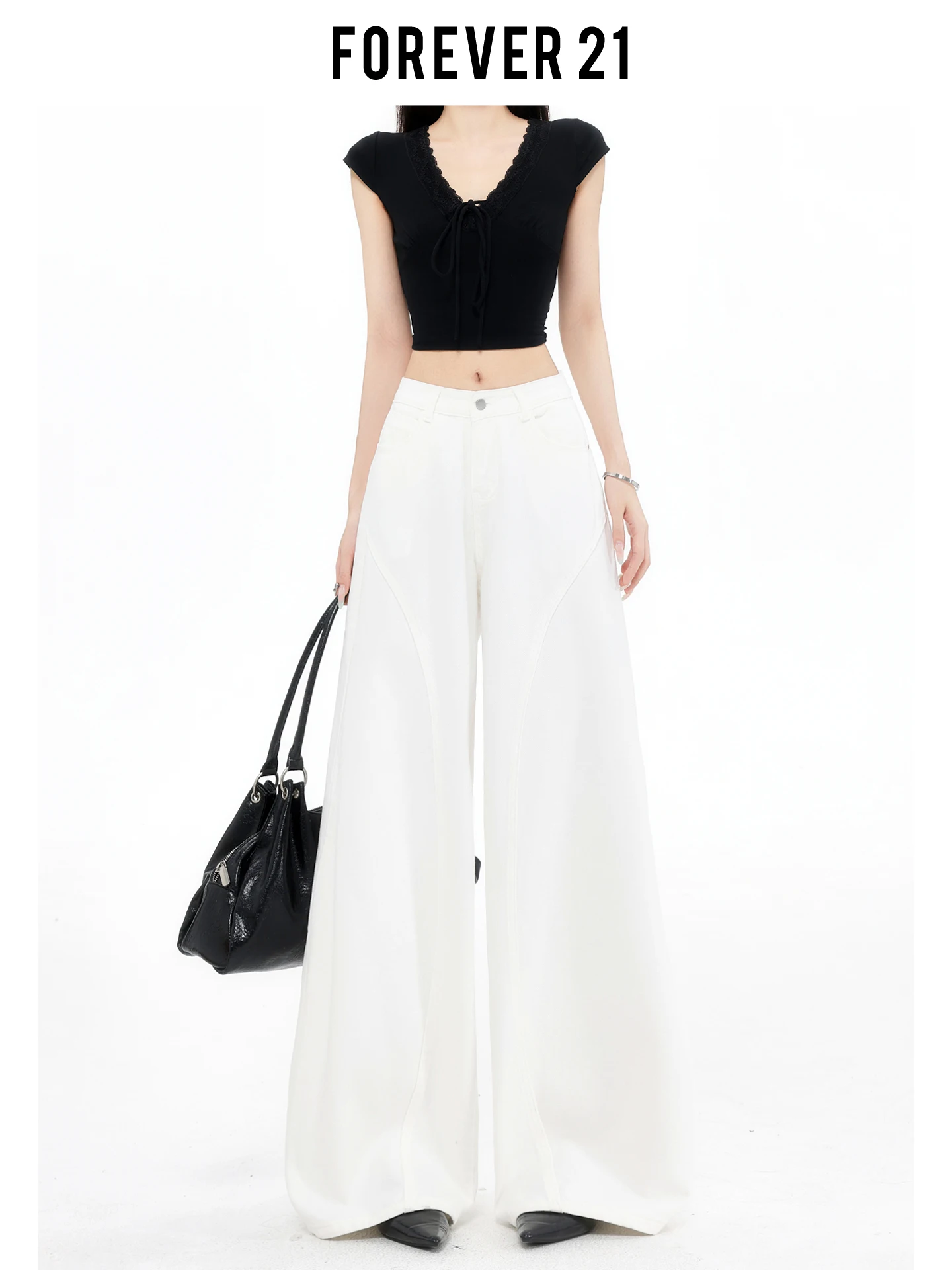 Pantalones vaqueros de cintura alta y pierna ancha Forever 21 para mujer, súper populares, con efecto adelgazante y caída, ideales para silueta tipo pera